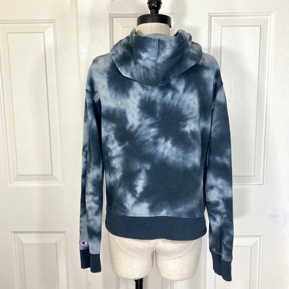 Women’s medium Tie Dye Hoodie, Champion black gray embroidered logo pullover - Picture 4 of 8